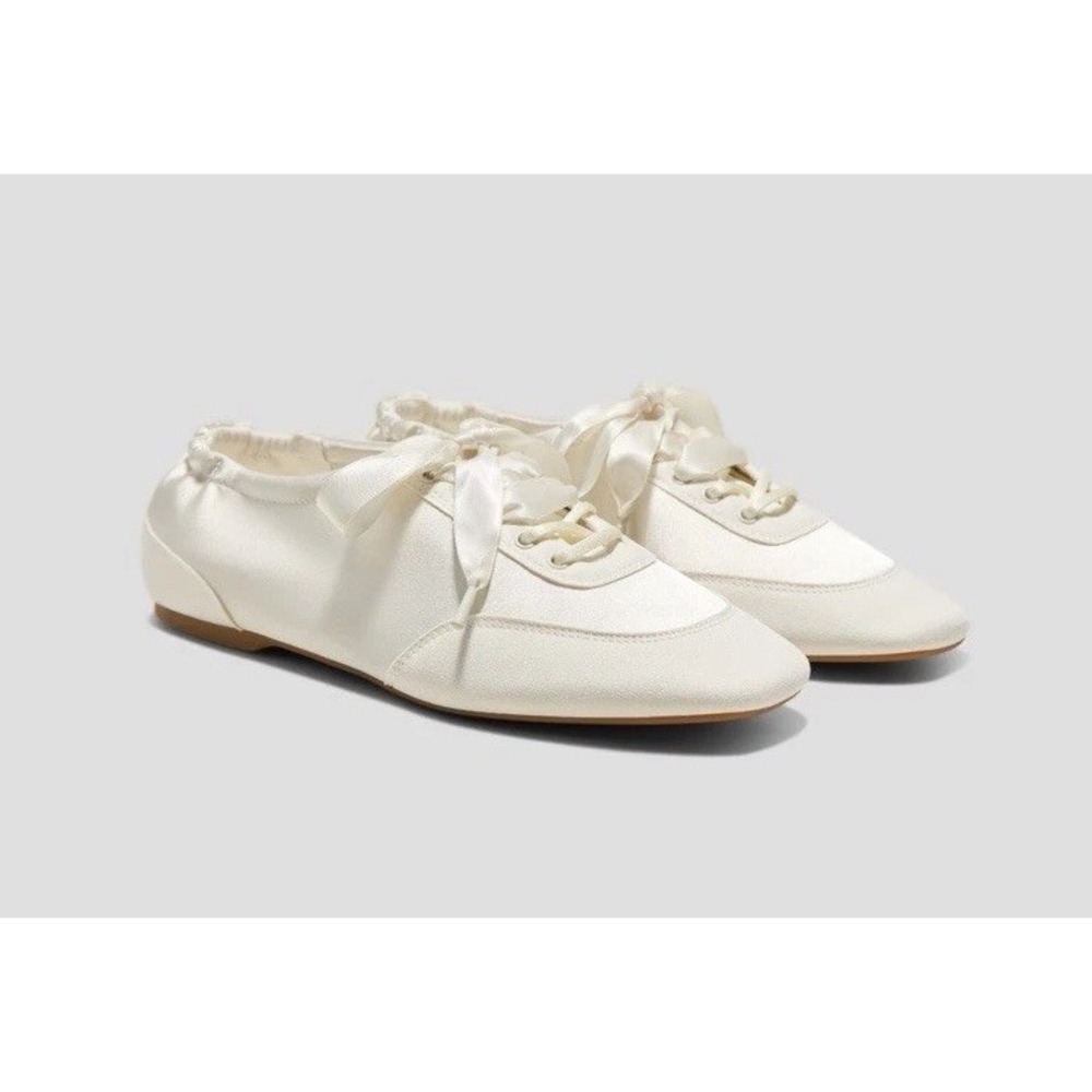 Vivaia Square-Toe Lace-Up Satin Sneakerina (Cristina) Light Gold 5.5 US/ 35.5 EU